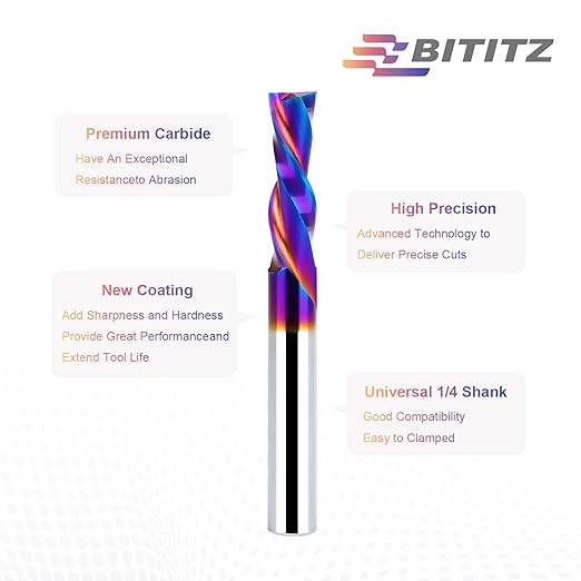2PCS 1/4 Inch Shank Downcut Spiral Router Bit | 1 Inch Cutting Length |CNC Router Bits for Precision Woodworking - Ideal for Slot Mortise, Engraving, and Clean Edges
