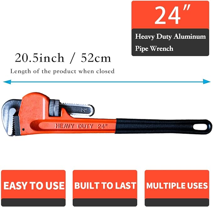 Kmiles 24-Inch Heavy Duty Pipe Wrench, Adjustable Plumbing Wrench, Forged Cast Steel Jaw, I-Beam Handle, Ideal for Plumbers, Pipe Fitting & Home Repair