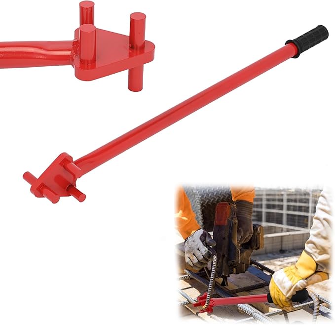 Rebar Bender Tool 35 Inch, Hand Operated to 5/8 with Reverse Head - Industrial Metal Bender for Construction, Flat Steel Rods (Red)