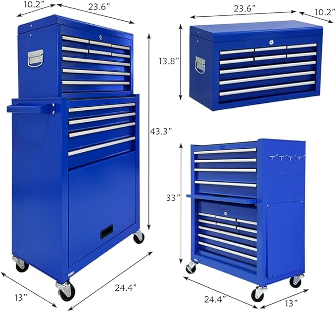 Rolling Tool Chest,13-drawer Tool Box Organizer with Wheels,Large Tool Storage Cabinet with Sliding Drawers,High Capacity Tool Chest with Locking System (Blue)