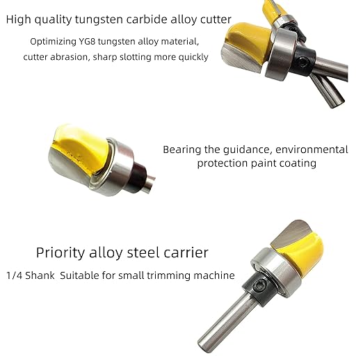 3Pcs 1/4" Shank 1/2",3/4",1-1/8" Carbide Round Nose Groove Router Bit Set Template Router planing Head Set with Ball Bearing Engraving Router planing Head Wood Cutter Woodworking Tools