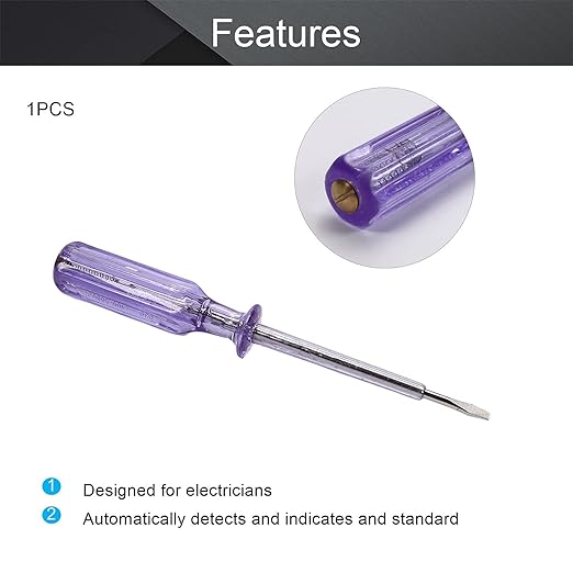 Fielect Voltage Tester Voltage Detector Pen Circuit Tester Tool Flat-Blade Slotted Screwdriver Test Pen JRDB-936 AC/DC 100-500V Purple Clear 1pcs