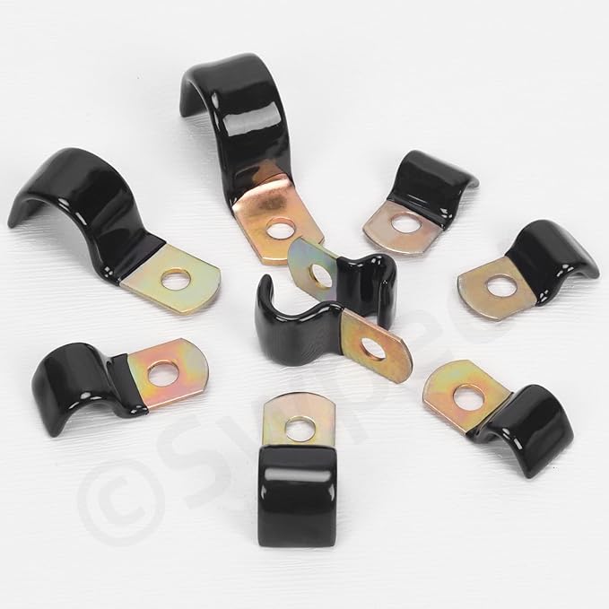 Swpeet 40Pcs 7 Size 6mm-25mm 1/4" Galvanized Hole Vinyl Coated One Hole Unilateral Cable Clamps Assortment Kit, Rubber Cushioned Insulated Clips, Metal Wire Clamps for Pipe Cables Wires