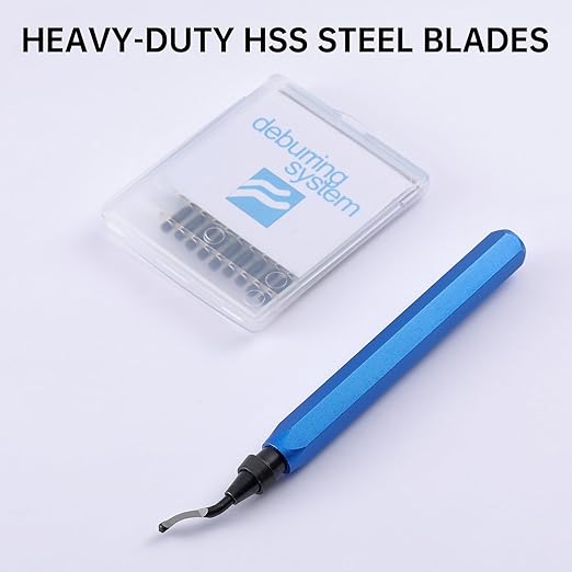 2 Pcs Deburring Tool +10 Pcs BS1010 High Speed Steel Blades for Metal Resin PVC Pipes Copper Plastic 3D Printed Edges, Plumbing 3D Printing Burr Removal Reamer Tool, Silvery& Blue
