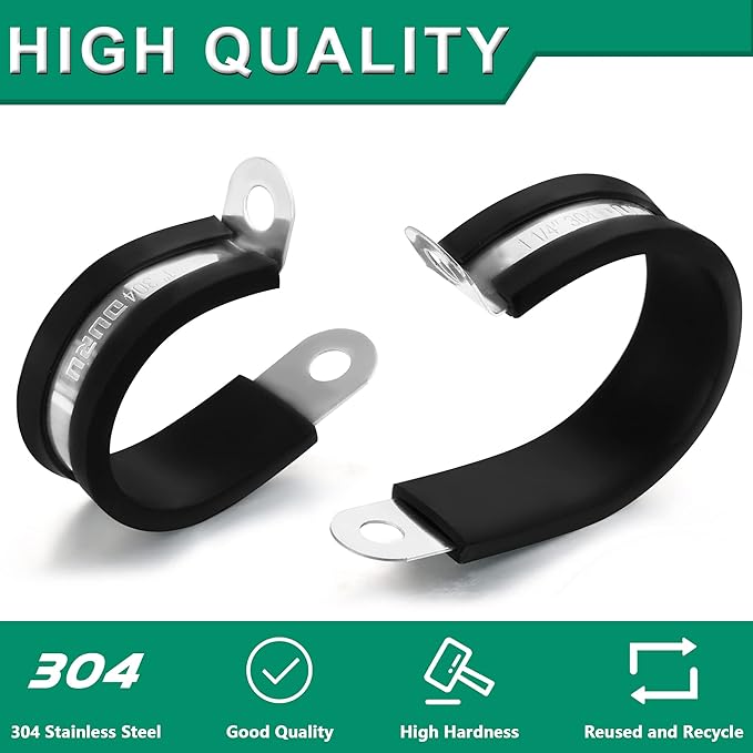 20pcs 5/8 Inch Stainless Steel Cable Clamps,Rubber Coated Cushioned Insulated Cable Clamp,Automotive Cable Wire Clamps,Pipe Clamps,Metal Clamp for Tube,Lines,Wire Cord Installation(Black,16mm)