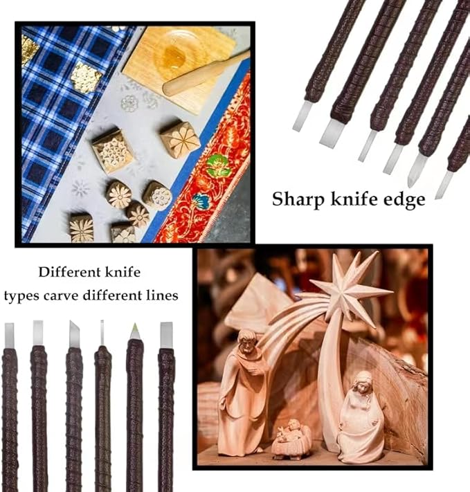 Esamploe 12 Pcs Stone Carving Tool,Tungsten Steel Soapstone Carving Kit,Gravers for Metal with Portable Leather Roll Bag,Hand Engraving Tools for Slate,Wood,Soft Limestone,Lapis Lazuli,Bamboo