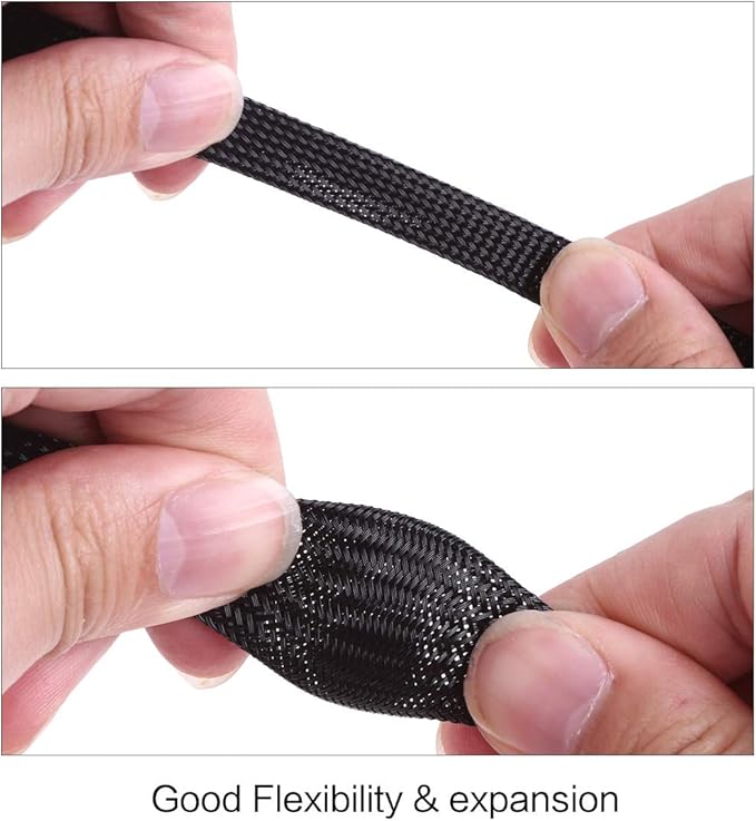 Keco 100ft – 1 inch PET Expandable Braided Cable Sleeve – Wire Sleeving for Audio Video and Other Home Device Cable Automotive Wire - Black