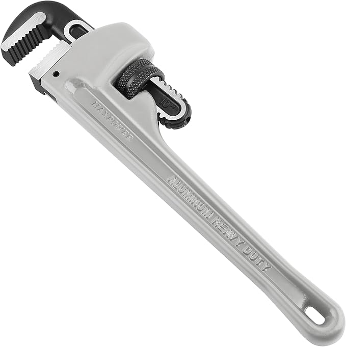 MAXPOWER Pipe Wrench 10-Inch, 40% Lighter Aluminum Adjustable Plumbing Wrench