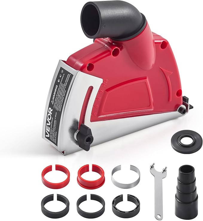 VEVOR Cutting Dust Shroud for Angle Grinders, Universal 4-5 in Angle Grinder Dust Shroud with 6 Clamping Washers, Adjustable Cutting Depth, Connect to Vacuum Cleaner, for Wood Concrete Wall Stone