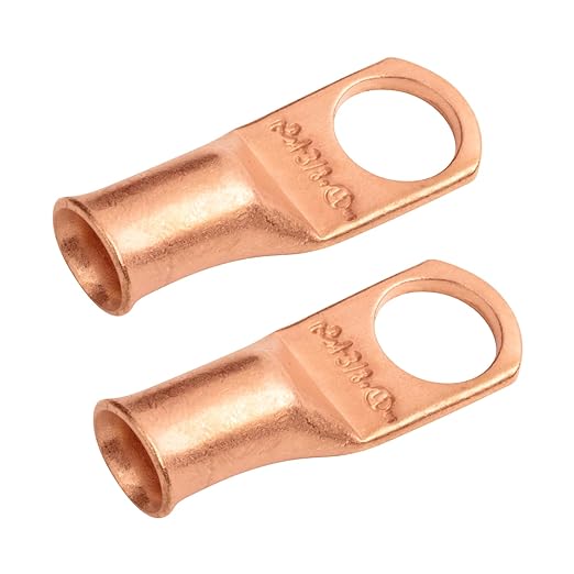 SELTERM 2pcs 4 AWG 3/8" Stud Copper Wire Lugs, Battery Lugs, Ring Terminals, Battery Cable Ends, 4 Guage Ring Terminal Connectors, UL Heavy Duty Bare Copper Eyelets Battery Terminal Connectors