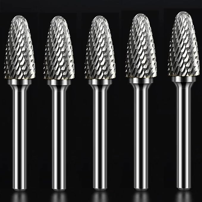 Carbide Burr Set 1/4" Shank SF-5 Die Grinder Bits Tungsten Double Cut Burr Bits (1/2" Cutter Dia X 1" Cutter Length) for Die Grinder Kits Metal Grinding Drilling Polishing (5pcs)