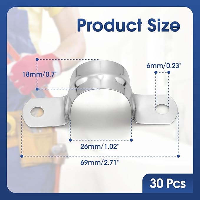 30PCS M25 Rigid Pipe Strap 1Inch Two Hole Stainless Steel Tube Strap Tension Clip Clamps Heavy Duty Pipe Clamp U Clamp U-tube Clamp