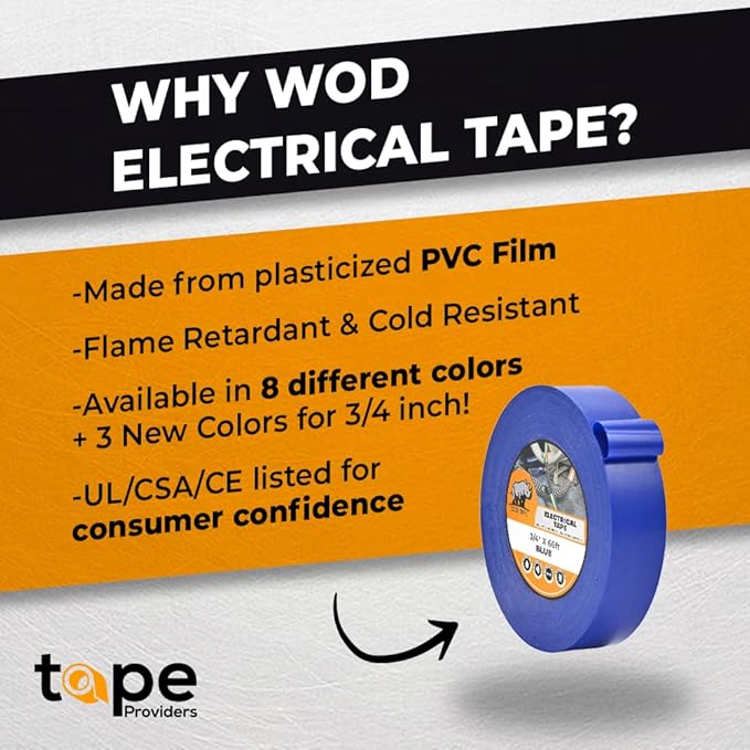 WOD ETC766 Professional Grade General Purpose Red Electrical Tape UL/CSA Listed core. Vinyl Rubber Adhesive Electrical Tape: 3 inch X 66 ft - Use at No More Than 600V & 176F (Pack of 10)