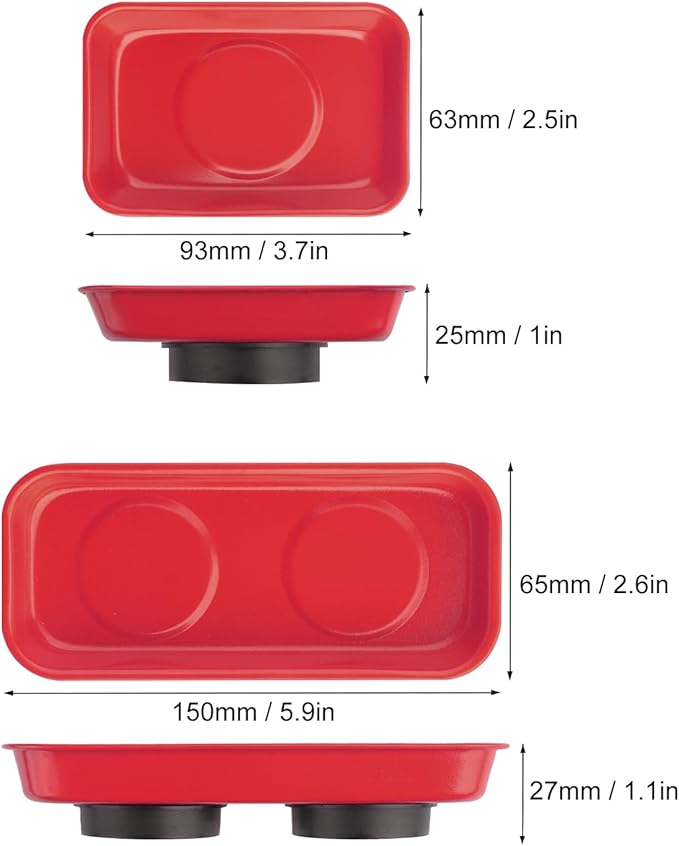 10 PCS Red Magnetic Parts Trays, Include 5 PCS 5.9X2.6Inch & 5 PCS 3.7X2.5 Inch, Magnet Tool Tray, Magnetic Parts Tray, Red, by GENHAKON