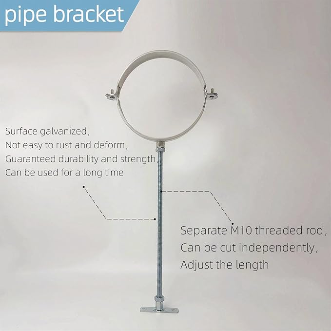 2 Sets 8 Inch Adjustable Pipe Bracket，Heavy Duty Galvanized Iron Stove Pipe Hanger Strap，Wall Support Chimney Pipe Holder，Round Split Ring Vent Conduit Carrier Kit，with All Mounting Screws