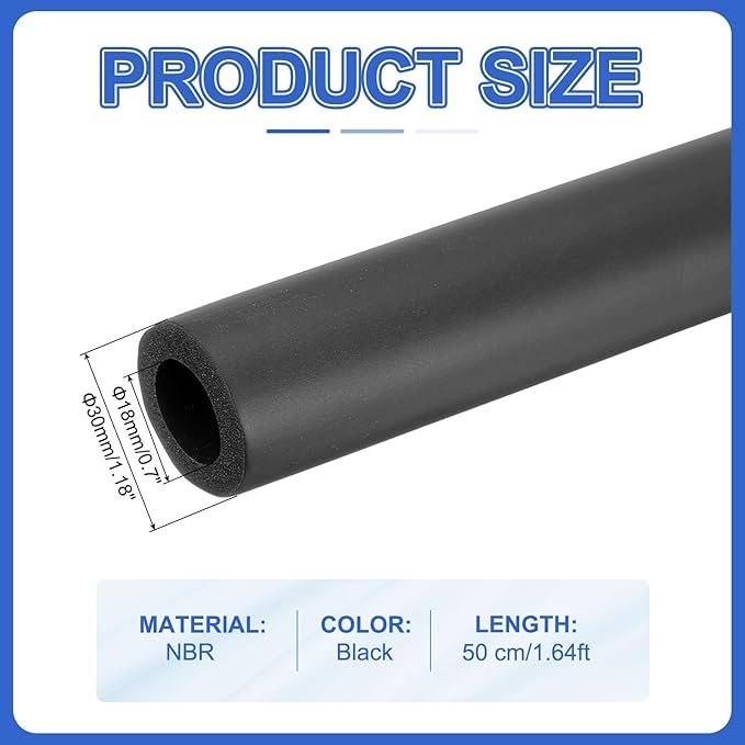 uxcell Pipe Insulation Tube Foam, 11/16" ID x 1/4" Thick x 1.64ft Foam Pipe Cover Non-Slip Hollow Tubing Guitar Air Conditioner Stand Fitness Equipment Handles, Black