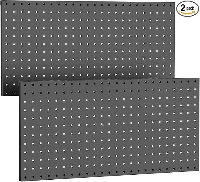 WALMANN Metal Pegboard Panels for Wall Garage Tools Storage Pegboard for Garage, Workbench, Modular Peg Board Tool Organizer Board(Pack of 2, Black)