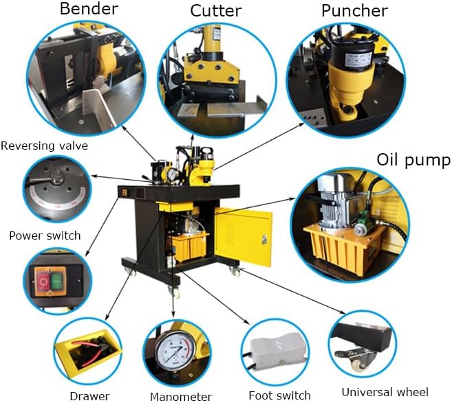 3in1 Electric Hydraulic Busbar Processor Busbar Bender 8" Cutter/Bender/Hole Puncher Cutting Punching Bending Machine for Copper, Aluminum for Iron, Copper, Aluminum 110V