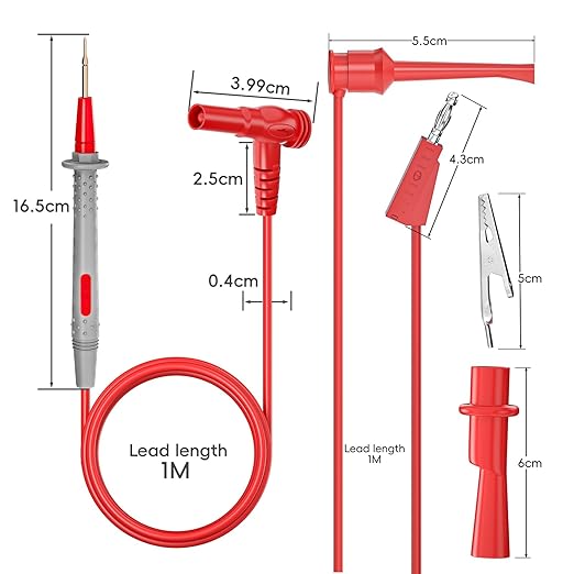 Goupchn Multimeter Test Leads Kit with Push On Alligator Clips Stackable Banana Plug to Test Hook Cable Set for Electrical Testing 1000V 10A