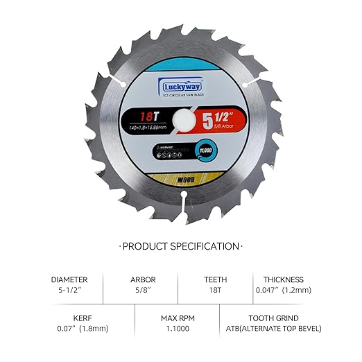 Luckyway 2-Pack 5-1/2 Inch 18T with 5/8 Inch Arbor TCT Circular Saw Blade Fast Cutting and Trimming Saw Blade, Cordless Trim Saw Blade for Cutting Wood(1/2-Inch and 10-mm Reducer Bushings Include)