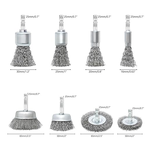 8 Pcs Wire Wheel Brush Set for Drill,Stainless Steel Wire Cup Wheel with 1/4 Inch Hex Shank for Rust Removal, Corrosion and Scrub Surfaces