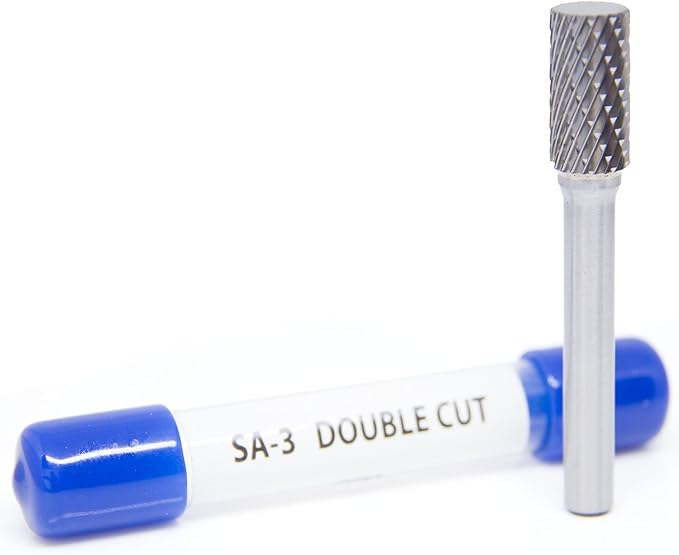Benchmark Abrasives Cylindrical Shape Premium Double Cut Tungsten Carbide Burr for Metal Wood Welding High-Speed Die Grinders enclosed in Plastic Capsule 1/4" Shank (SA-3)