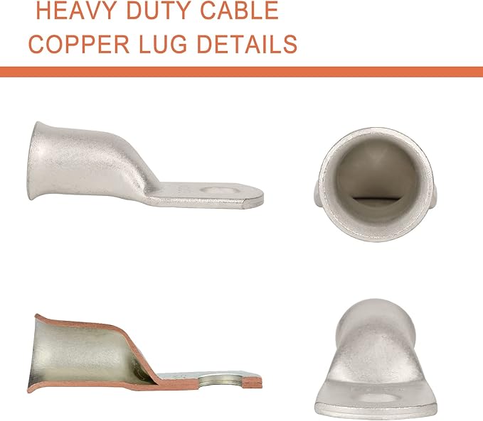 10pcs 4/0 AWG-3/8(M10) Tinned Copper Ring Terminals Battery Lugs, Heavy Duty Wire Lugs, Battery Cable Connectors