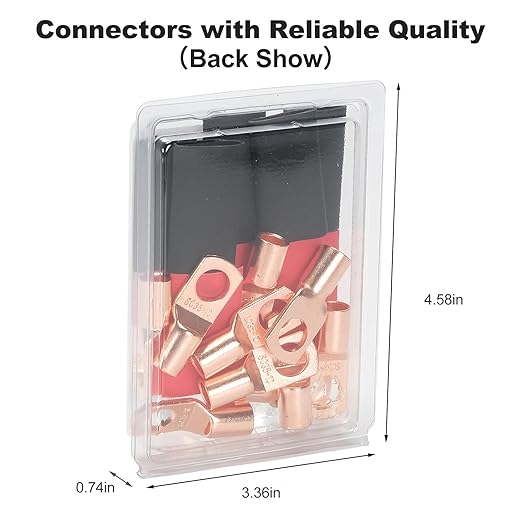 Thick Copper Electric Wire Lugs,10Pcs Bare Copper Gauge 2Awg-3/8(M10) Ring Heavy Duty Battery Cable Lugs Ends Ring Terminals Connectors with 10Pcs 3:1 Heat Shrink Tubing Assortment Kit