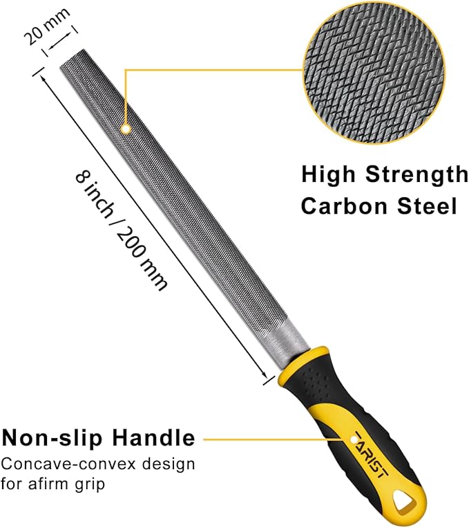 8 inch Half Round Metal File, Professional Carbon Steel file, Tool Sharpener for Professionals and DIY