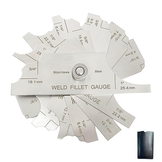 1/8"-1"(3.2-25.4mm) Cam Type Weld Gauge 7-Blades Fillet Weld Gage Rl Gauge Stainless Steel Depth Gauges Welding Metric & Inch Test Ulnar for Boilers, Bridges, Shipbuilding