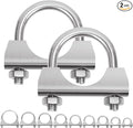 Swpeet 2Pcs 1.3 Inches Exhaust U Clamp Kit, 1-3/10 Inches Stainless Steel Muffler U-Bolt Clamps, Universal Heavy Duty U-Bolt Muffler Clamp Ideal for Tip Pipes Connection
