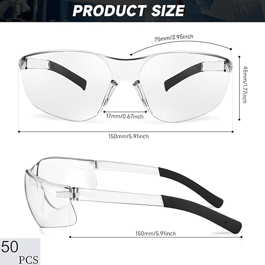 50 Pack Safety Glasses ANSI Z87.1 Scratch Resistant Eyewear for Women Man Lab Goggles Eye Protection