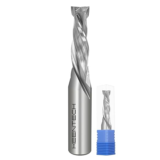 KEENTECH 1/2" Shank 2 Flute Flat Tip Compression Sprial Router Bit for CNC Router Machine, 3/8" Cutting Diameter, 1-1/4" Cutting Depth, for Wood Cutting, Custom Furniture, Slot Mortise, Engraving
