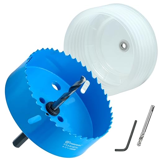 4-1/4" Hole Saw with Dust Bowl, Bi-Metal Wood & Metal Drywall Hole Saw Cutter, High Speed Steel M42 HSS, 4.25" Diameter, Navy