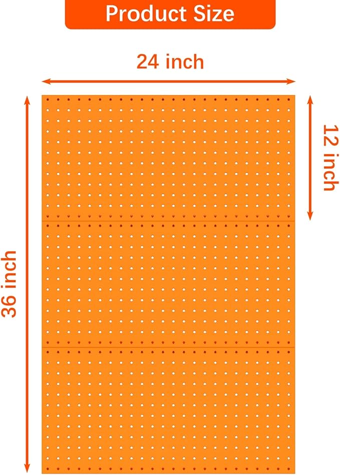 TORACK 3Pcs Metal Pegboard Panels(12x24 inch) for Wall Garage Tools Storage Pegboard for Workbench, Modular Peg Board Tool Organizer Board Kit(Pack of 3, Orange)