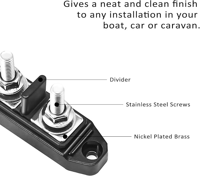 RECOIL Insulated 2 Position Power & Ground Busbar 2 x M5 Studs Terminal Power Distribution Block with Ring Terminals