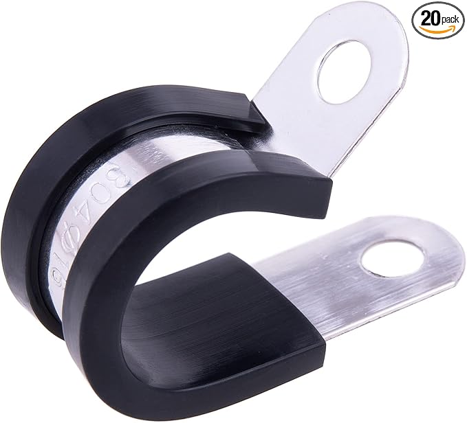 HOLYBEAR 5/8 Inch Stainless Steel Cable Clamp, Rubber Insulated Metal Conduit Wire Holder Strap Clips for Pipe, Tube, Hose Bracket (16mm, 20pcs)