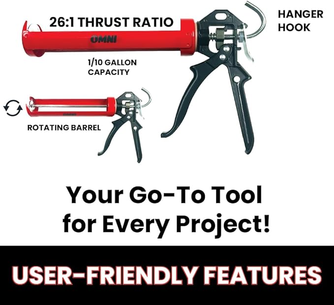 Omni Tools Dripless Caulking Gun, Adjustable Hand Caulk Gun No Drip, Hand Caulking Gun Tool, Siligun Caulking Gun