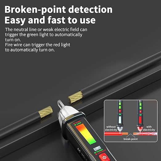 Non Contact Voltage Detector Electrical Tester Pen Voltage Tester 12V-1000V Dual Sensitivity LED Alert Reliable Wire Power Tester Buzzer Alarm Wire Breakpoint Finder