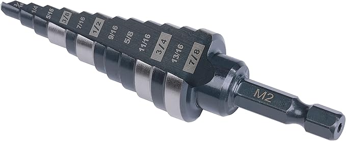 M2 HSS Quick Change 3/16" - 7/8" Step Drill Bit Double Fluted Drill bits for Hole Drilling in Stainless Steel, Copper, Aluminum, Wood, Plastic