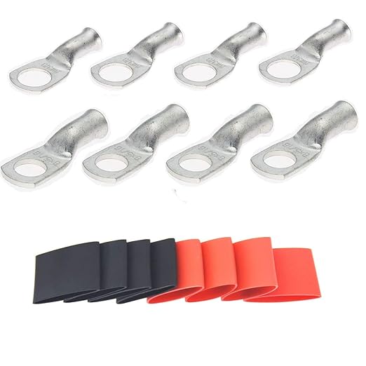 4 Pack 8 AWG 3/8 & 4 Pack 8 AWG 5/16 Lugs Tinned Copper Terminal Lugs & 8 Pieces Ratio 3:1 Waterproof Double Wall Heat-Shrinkable Tube