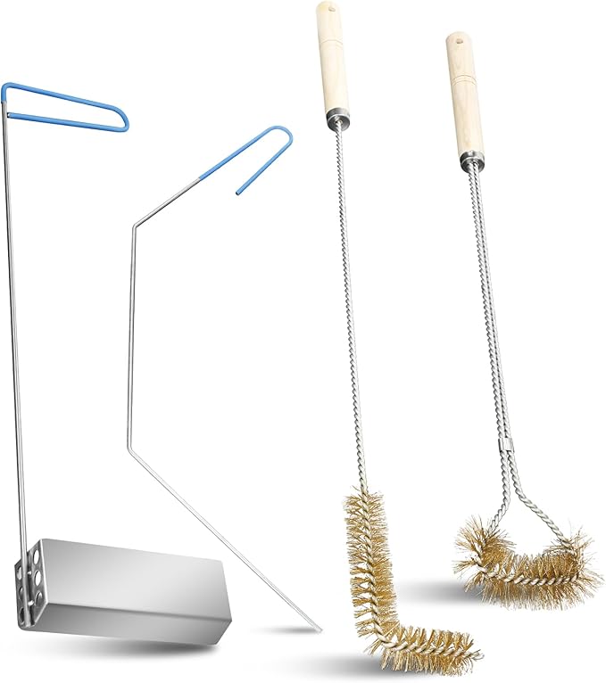 4-in-1 Fryer Cleaning Tools, L Shaped Fryer Cleaning Brush, Deep Fryer Crumb Scoop, Long Handle Deep Fryer Basket Cleaning Brush, Deep Fryer Cleanout Rod, Applies to Commercial Kitchen, Fryer, Drain
