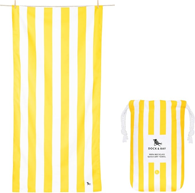 Dock & Bay Beach Towel - Quick Dry, Sand Free - Compact, Lightweight - 100% Recycled - Includes Bag - Cabana - Boracay Yellow - Large (160x90cm, 63x35)