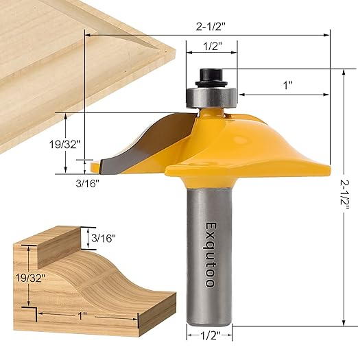 3PCS 1/2" Shank Router Bit Set, Raised Panel Cabinet Door Making Router Bits, Cemented Carbide Router Bits, Woodworking Tools Router Door & Window Bits (Tenon Joint Cutter Diameter: 1-5/8")
