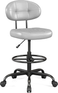 Misolant Drafting Chair, Armless Tall Office Chair with Footrest Ring for Standing Desk, Small Faux Leather Executive Computer Chair with Adjustable Height for Bar Lab Counter Height Desk, Gray