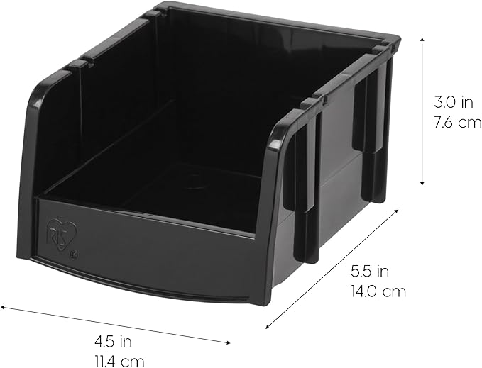 IRIS USA Stackable Storage Bins Open Front, 24 Pack, Plastic Hanging Organizer Caddy Basket for Hardware Crafts, Small Parts, Nuts and Bolts, Garage Tool Storage, Extra Small, Black