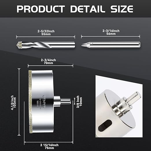 4-1/8inch | 105mm Diamond Hole Saw with Center Drill bit and Diamond-Coated Center Drill bit for Ceramic Glass Marble Fiberglass Granite and Porcelain Tiles by CENYB
