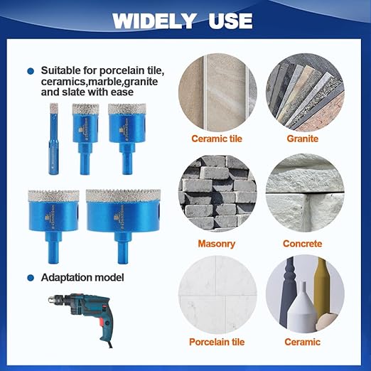 Tile Hole Saw Kit Diamond- BRSCHNITT 11pcs Diamond Core Drill Bit for Porcelain Tile Ceramic Marble Granite Drilling Triangle Shank
