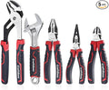 5-Piece Pliers & Wrench Set - Ideal Gift for Mechanics - Construction - Plumbing - Electrical Work - Includes 6" Long Nose & Diagonal Pliers - 8" Adjustable & Combo Wrench - 10" Groove Joint Plier