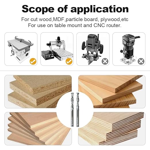 FivePears Up&Down Cut Spiral Router Bits Set for CNC, 1/4 inch Cutting Diameter and 1-1/4 inch Cutting Length 1/4 inch Shank Carbide End Mill Router Bit for Wood Carving Engraving Grinding Grooving